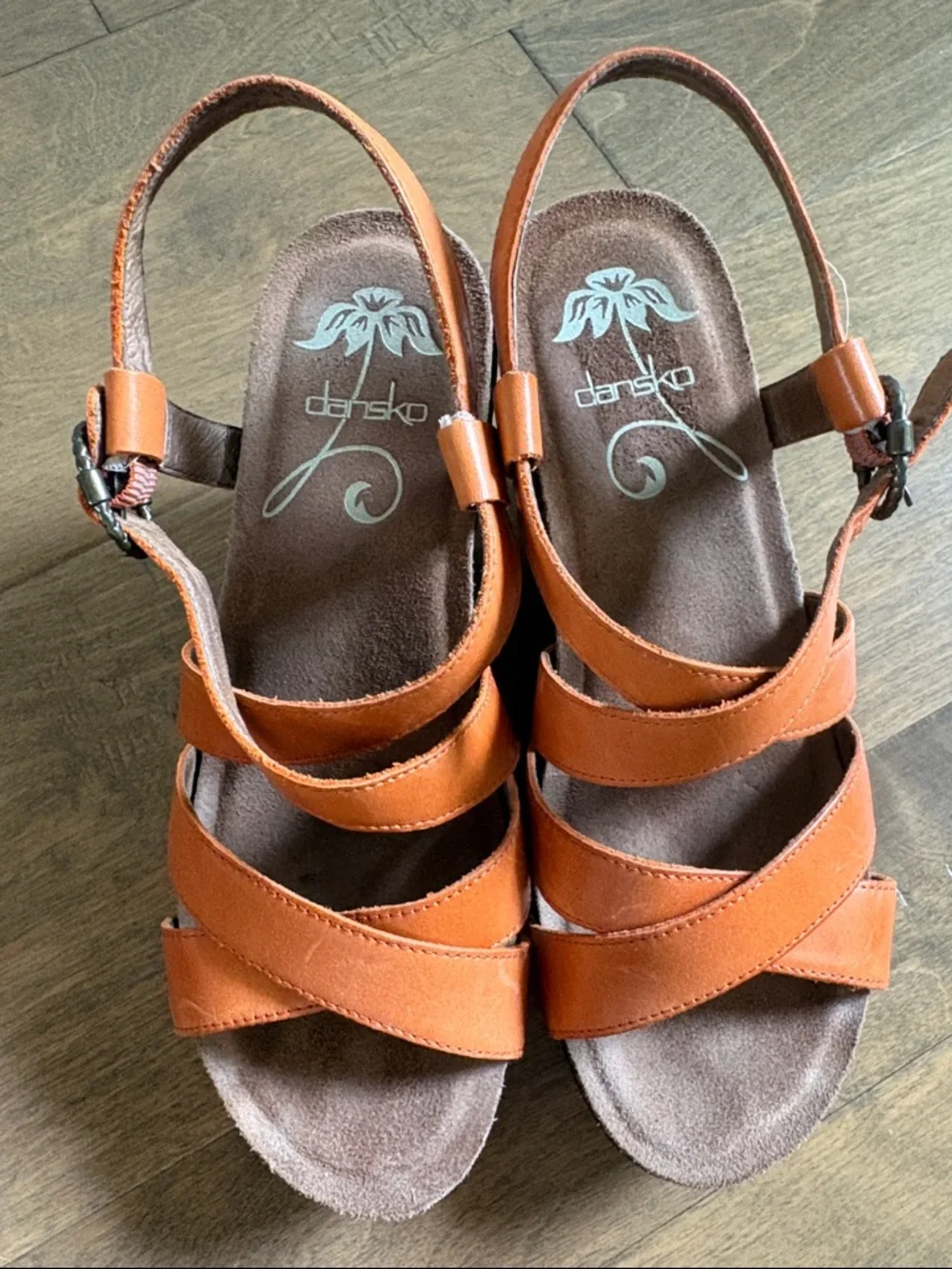 Dansko Frida Orange Leather Strappy Wedge Sandals size EU 38